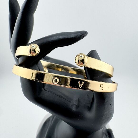 Vintage 2 Cuff Love Caviar Bead Bracelets Stack Layer Retro Minimalist - Picture 1 of 9